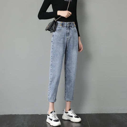 Damen-Jeans mit Hohem Bund, Lockerer Passform und Geradem Beinverlauf