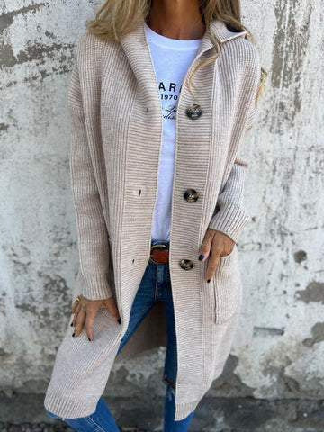 Damen Strickjacke für Herbst und Winter mit langen Ärmeln, mittlerer Länge und Taschen