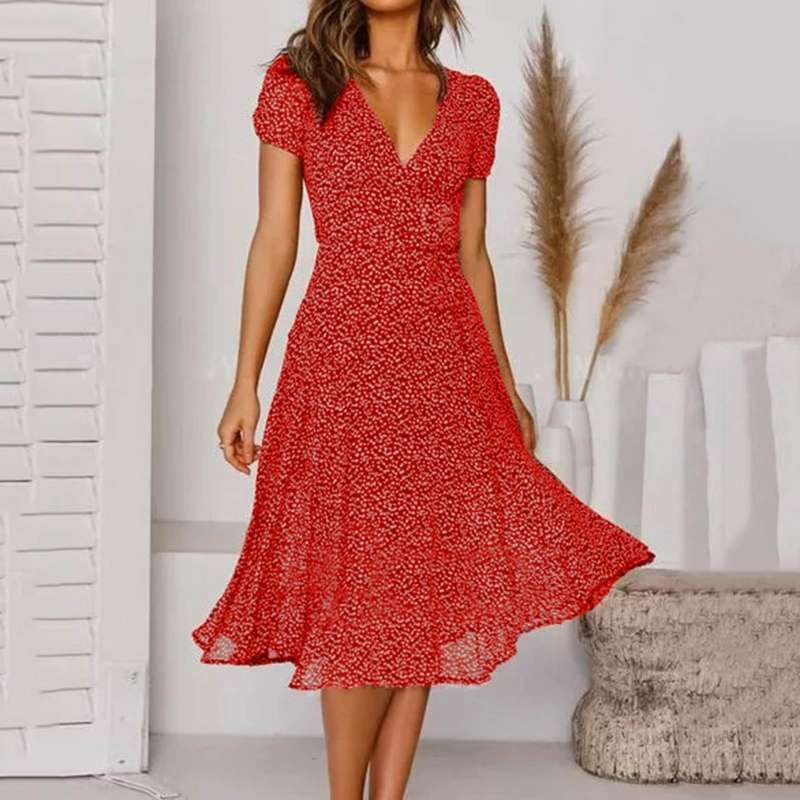 A-Linien-Kleid mit V-Ausschnitt und Fließendem Rock | Ideal für Frühling und Sommer