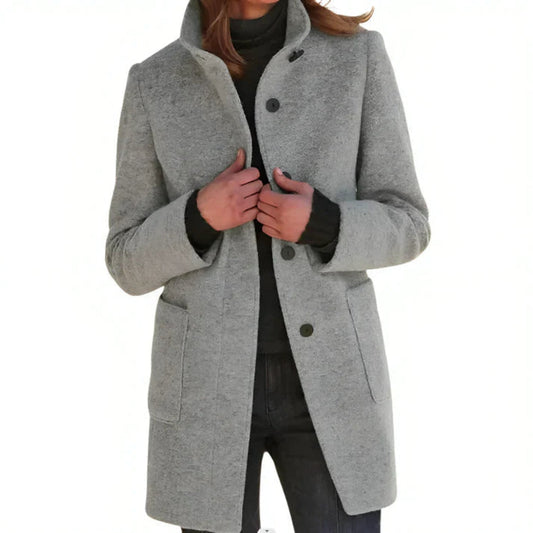 Damen Wintermantel mit monochromem Muster und langen Ärmeln