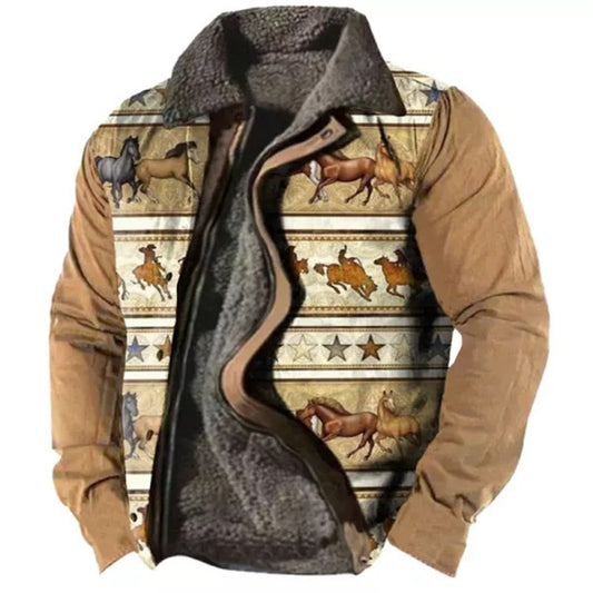 Herren Fleecejacke mit Aztekischem Geometrischem Print – Ideal für Herbst und Winter