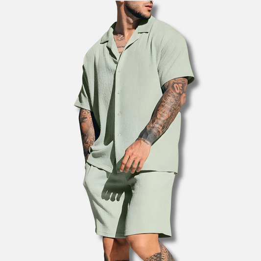 Vintage Sommer Set für Herren – Atmungsaktives Kurzarmhemd & Shorts  – Ideal für den Sommer