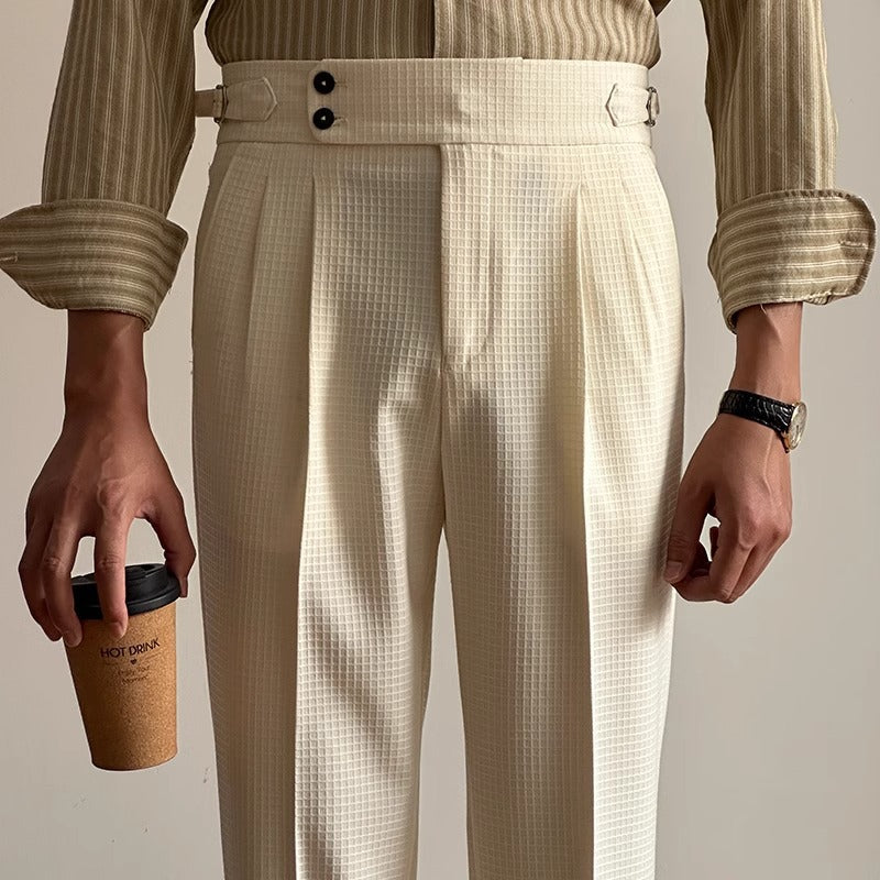 Herren-Anzughose mit geradem Bein, hoher Taille und Waffelstruktur