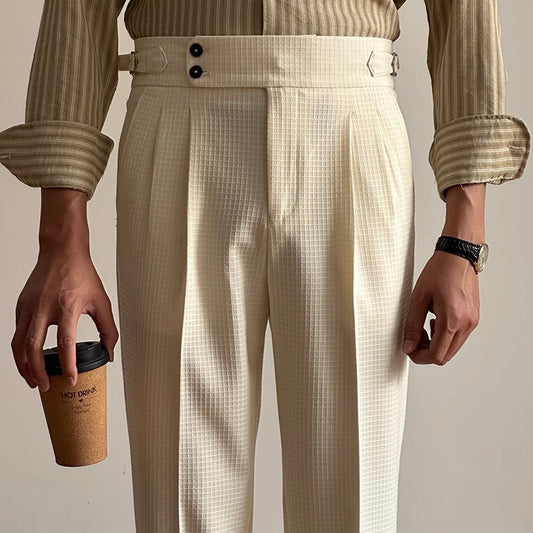 Herren-Anzughose mit geradem Bein, hoher Taille und Waffelstruktur