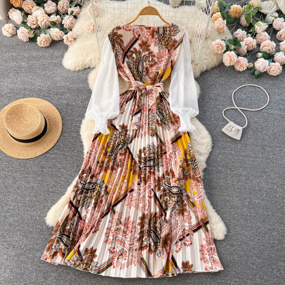 Bedrucktes Maxi-Kleid mit langen Ärmeln und ethnischen Mustern | Ideal für Frühling und Sommer