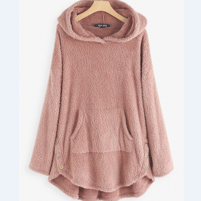 Damen Herbst Kapuzenpullover mit beidseitigem Fleecefutter, mittlerer Länge und lockerer Passform