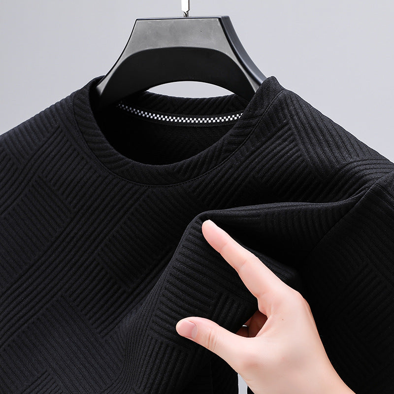 Herren-Pullover mit Rundhalsausschnitt – Gestreifter Ponte-de-Roma-Strick, lange Ärmel