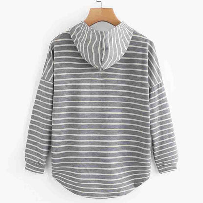 Gestreifter Damen-Kapuzenpullover mit Kängurutasche und verstellbarer Kapuze | Ideal für Herbst und Winter