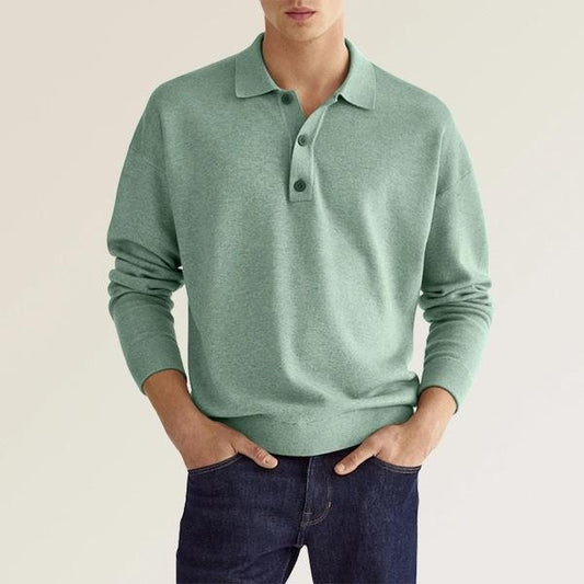 Herren Langarm V-Ausschnitt Button-Poloshirt – Ideal für den Herbst