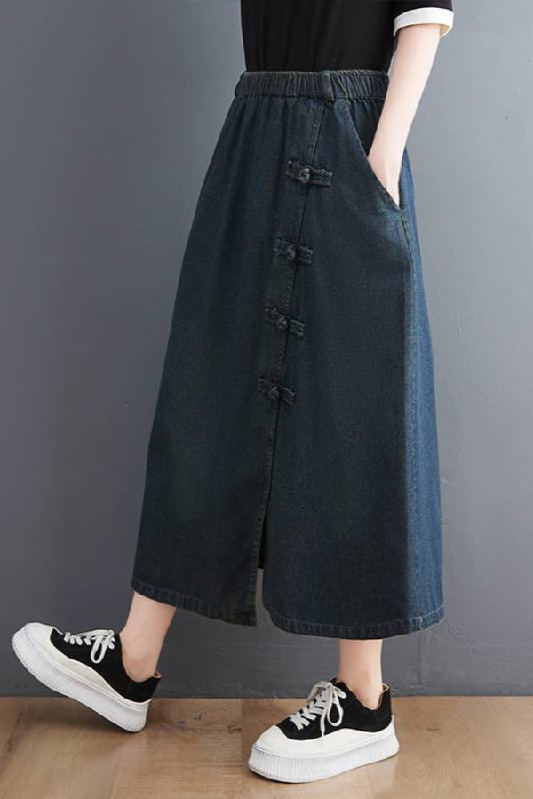 Damen Sommer-Jeansrock mit Retro-Schnallendetail in Marineblau