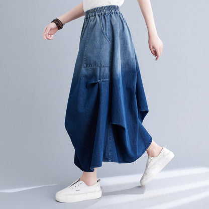 Damen Frühlings Jeansrock mit Farbverlauf und einfarbigem Abschluss