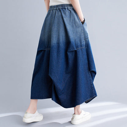Damen Frühlings Jeansrock mit Farbverlauf und einfarbigem Abschluss