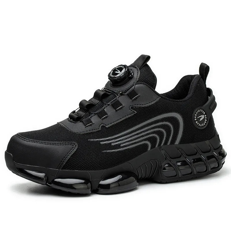 Schwarzer Sneaker mit Luftpolstersohle, modernem Design und Schnellschnürsystem. Ideal für Sport und Freizeit. Bequeme, atmungsaktive Sportschuhe.