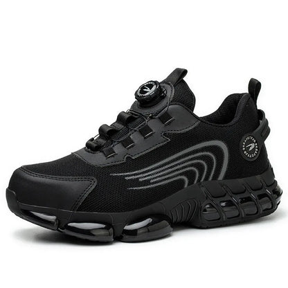 Schwarzer Sneaker mit Luftpolstersohle, modernem Design und Schnellschnürsystem. Ideal für Sport und Freizeit. Bequeme, atmungsaktive Sportschuhe.