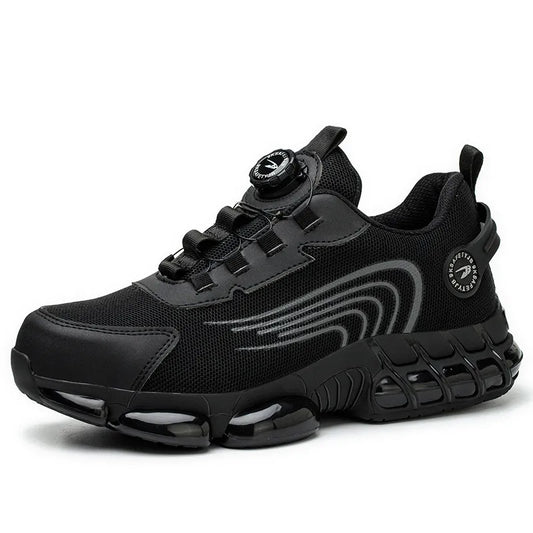 Schwarzer Sneaker mit Luftpolstersohle, modernem Design und Schnellschnürsystem. Ideal für Sport und Freizeit. Bequeme, atmungsaktive Sportschuhe.