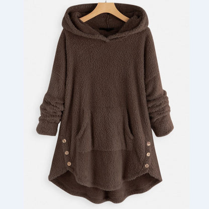 Damen Herbst Kapuzenpullover mit beidseitigem Fleecefutter, mittlerer Länge und lockerer Passform