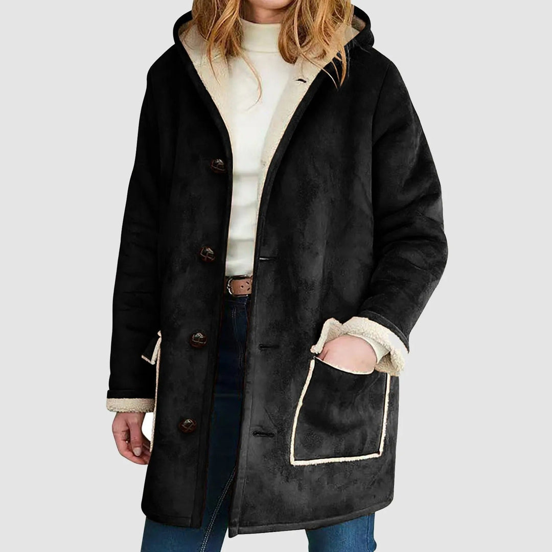 Winterwarme Fleece-Hoodie-Jacke mit verstellbaren Manschetten und Knopfverschluss – Ideal für Winter
