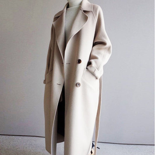 Mittellanger Damen-Wollmantel mit Gürtel | Beidseitig tragbar | Ideal für Herbst & Winter
