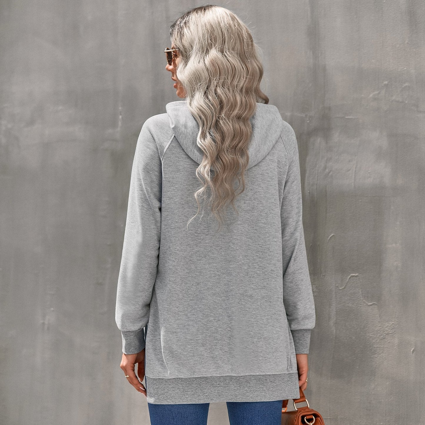 Damen Pullover-Hoodie mit langen Ärmeln, einfarbigem Design und lockerem Schnitt