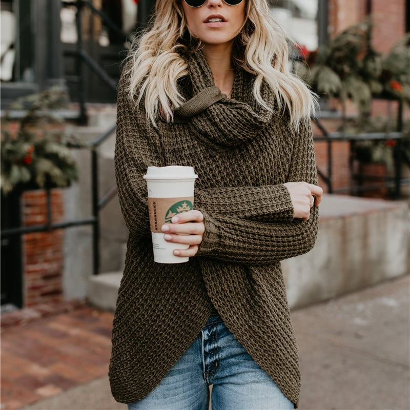 Damen Herbstpullover mit Plüschkragen, Dickem Stoff und Strickstruktur