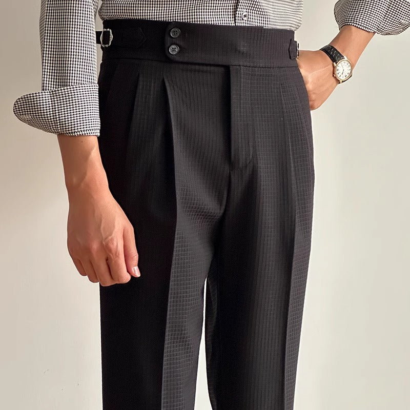 Herren-Anzughose mit geradem Bein, hoher Taille und Waffelstruktur