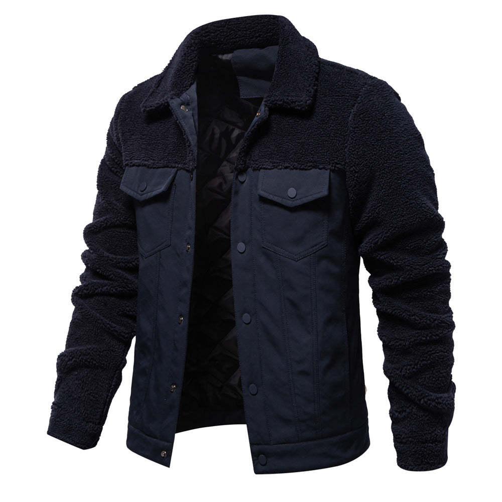Herren Patchwork-Lammwollmischung Jacke mit Klappentaschen | Ideal für den Winter
