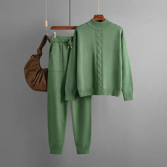 Strickoberteil und Hose Set mit Hohem Kragen I Ideal für den Winter