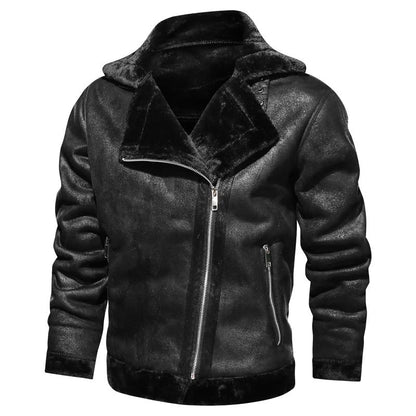 Herren PU Leder Bikerjacke – Dickes Fleecefutter, Winter Motorradjacke, Handwäsche - Ideal fur Winter