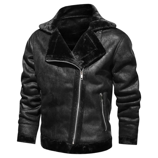 Herren PU Leder Bikerjacke – Dickes Fleecefutter, Winter Motorradjacke, Handwäsche - Ideal fur Winter