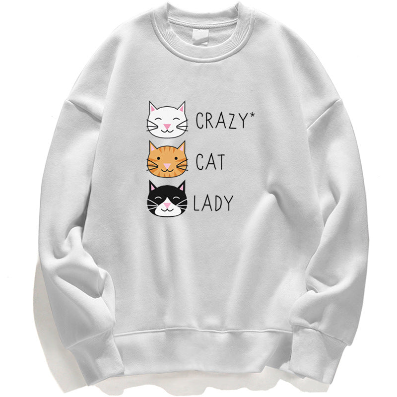 Damen Pullover-Sweatshirt für den Herbst mit Katzenprint und Langarm