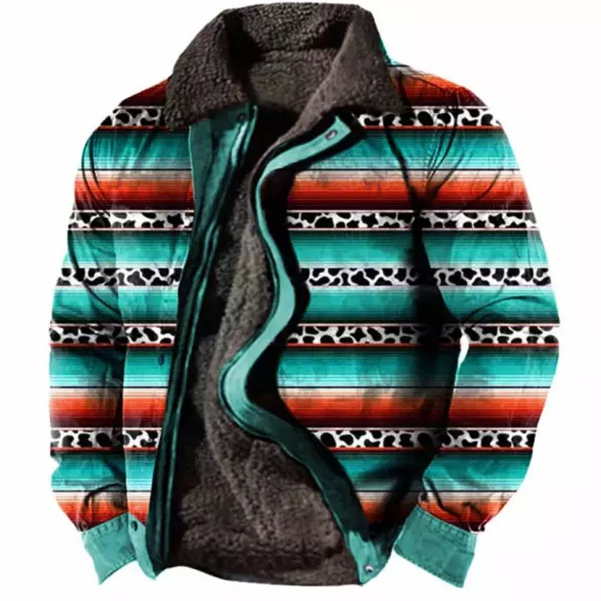 Herren Fleecejacke mit Aztekischem Geometrischem Print – Ideal für Herbst und Winter