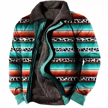 Herren Fleecejacke mit Aztekischem Geometrischem Print – Ideal für Herbst und Winter