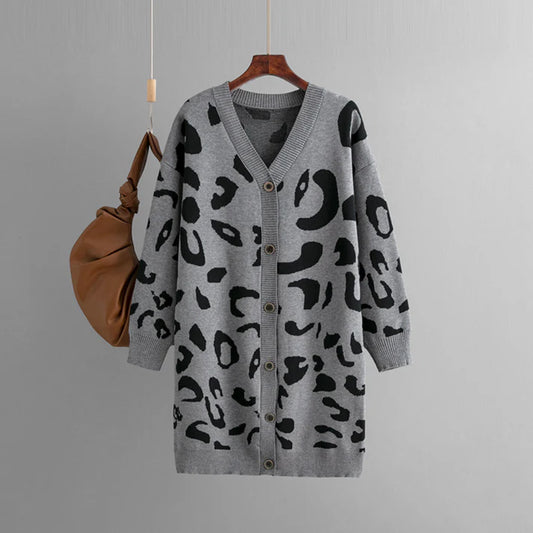 Leopard Strick Cashmere Cardigan mit Knöpfen für Damen | Ideaal für den Winter
