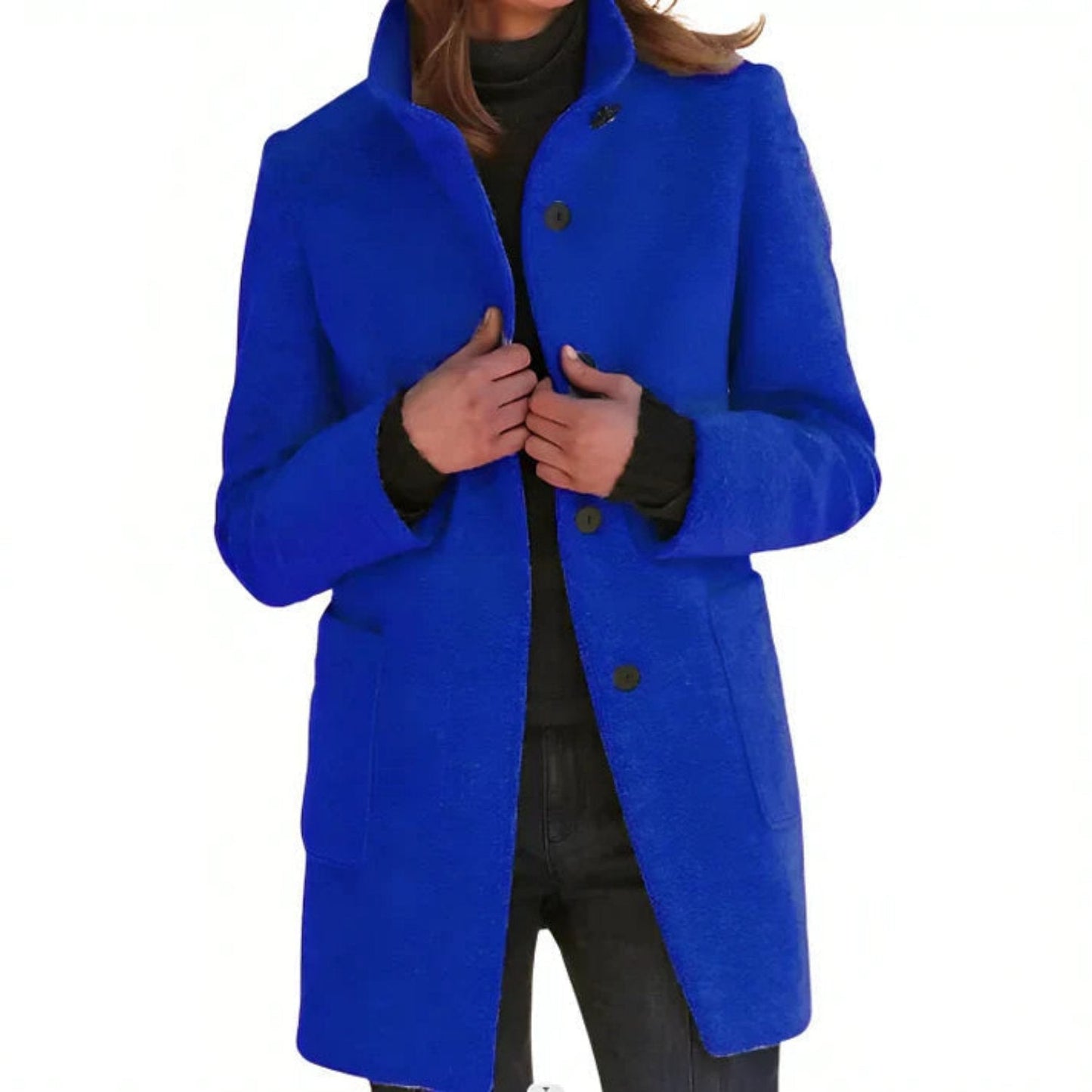 Damen Wintermantel mit monochromem Muster und langen Ärmeln