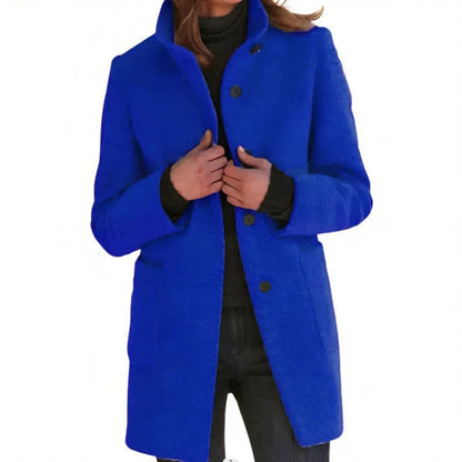 Damen Wintermantel mit monochromem Muster und langen Ärmeln