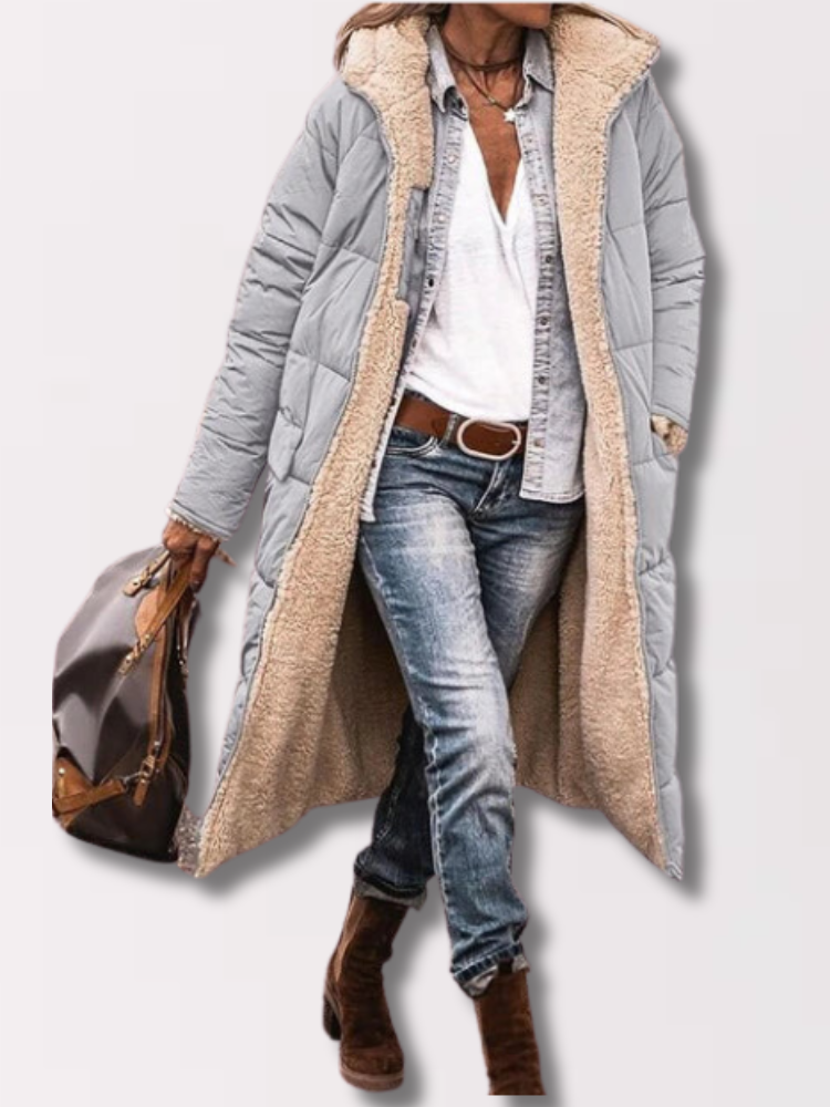 Lange Sherpa-gefütterte Pufferjacke mit abnehmbarer Kapuze | Ideal für den Winter