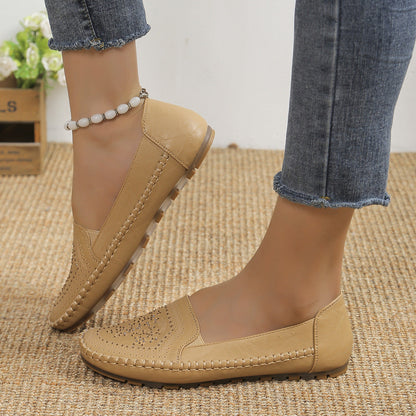 Damen-Slip-On-Loafer für den Frühling mit künstlichem PU-Obermaterial, Ziernähten und Gummisohle