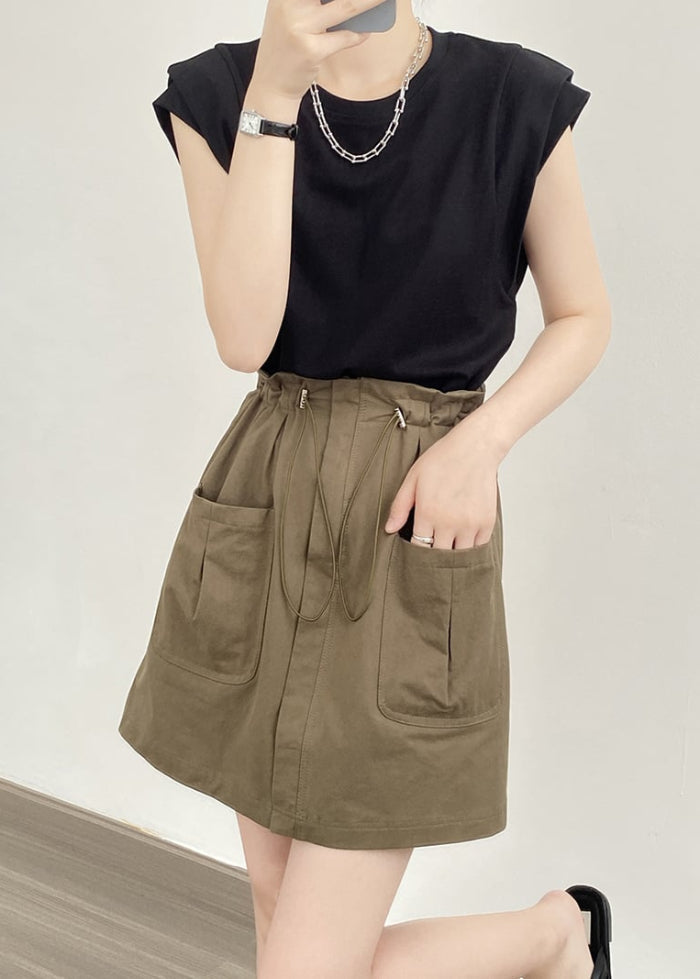 Damen Frühjahrs-Minirock mit Kordelzug, A-Linien-Schnitt und Taschen