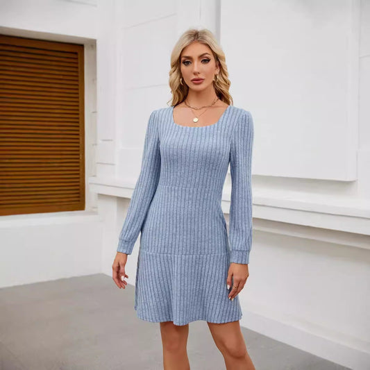 Kleid mit eckigem Ausschnitt, Laternenärmeln und Taschen | Ideal für Frühling und Herbst