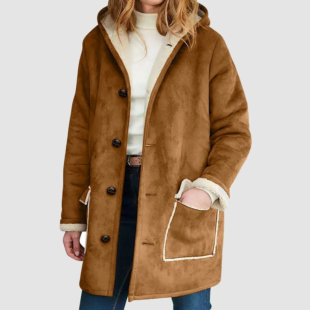 Winterwarme Fleece-Hoodie-Jacke mit verstellbaren Manschetten und Knopfverschluss – Ideal für Winter