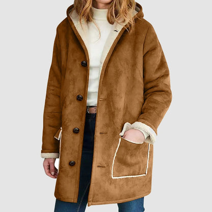 Winterwarme Fleece-Hoodie-Jacke mit verstellbaren Manschetten und Knopfverschluss – Ideal für Winter