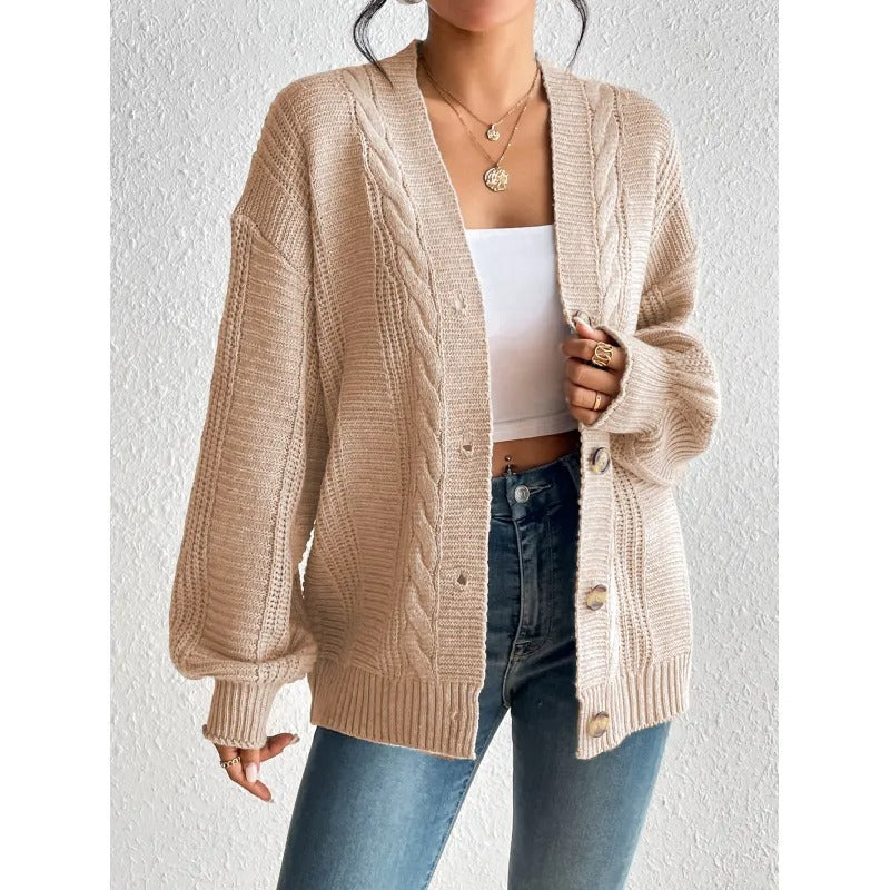 Damen Strickjacke aus Warmem Wollmischgewebe – Ideal für Herbst & Winter