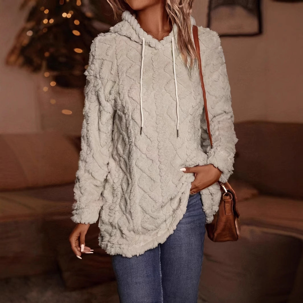Damen Herbst-Kapuzenpullover-Mantel aus dickem Stoff mit langen Ärmeln