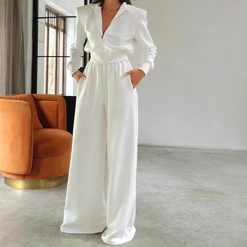 Damen-Loungewear-Set mit Kapuzenpullover und Hose mit weitem Bein