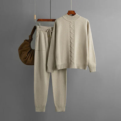Strickoberteil und Hose Set mit Hohem Kragen I Ideal für den Winter