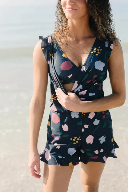 Damen-Badeanzug mit integriertem BH und Rüschenärmeln | Ideal für den Sommer