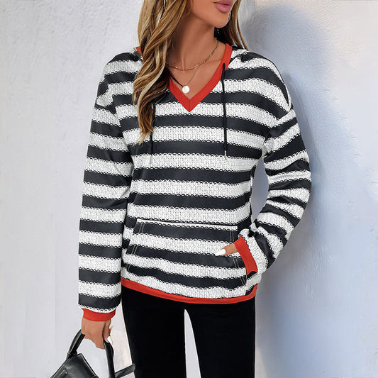 Damen Herbstpullover mit Schwarz-Weiß-Streifen, Langarm und mittlerer Dicke