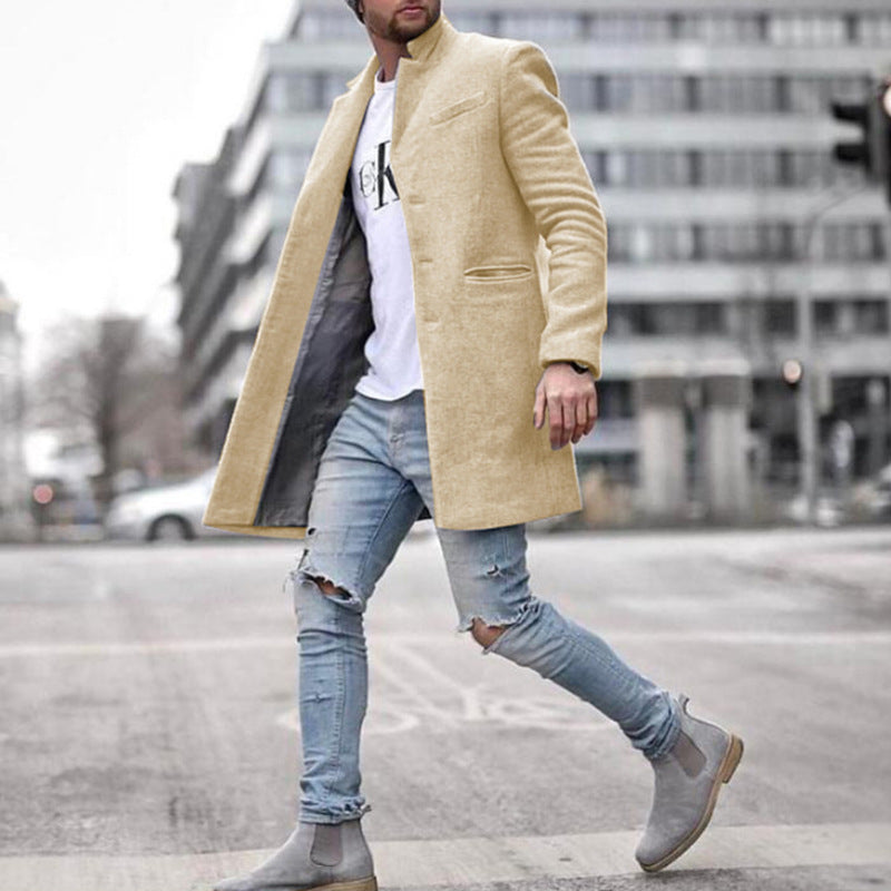 Herren Wintermantel mit Einreiher-Verschluss und Uni-Farben