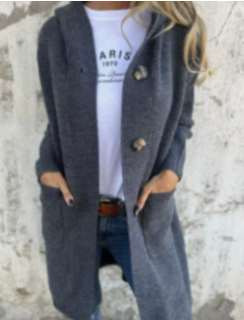 Damen Strickjacke für Herbst und Winter mit langen Ärmeln, mittlerer Länge und Taschen