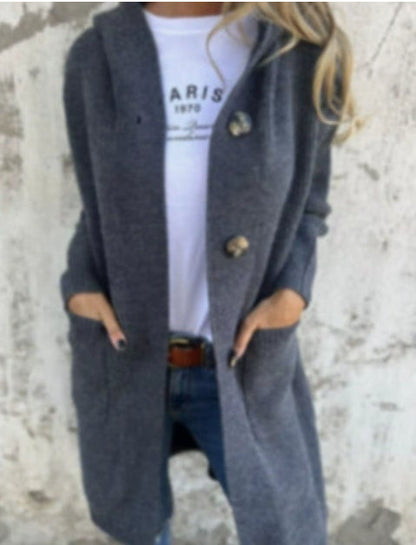 Damen Strickjacke für Herbst und Winter mit langen Ärmeln, mittlerer Länge und Taschen